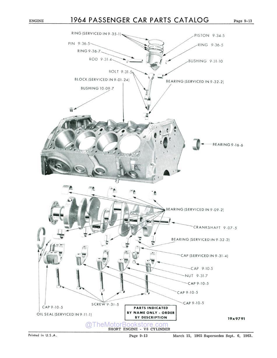 1964 Mopar Parts Parts Catalog Sample Page - Short Engine