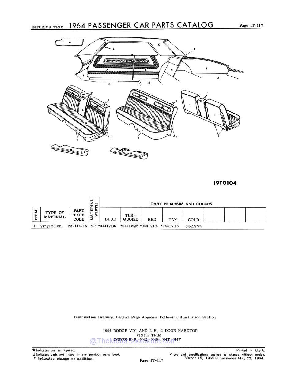 1964 Mopar Parts Parts Catalog Sample Page - Dodge Vinyl Trim