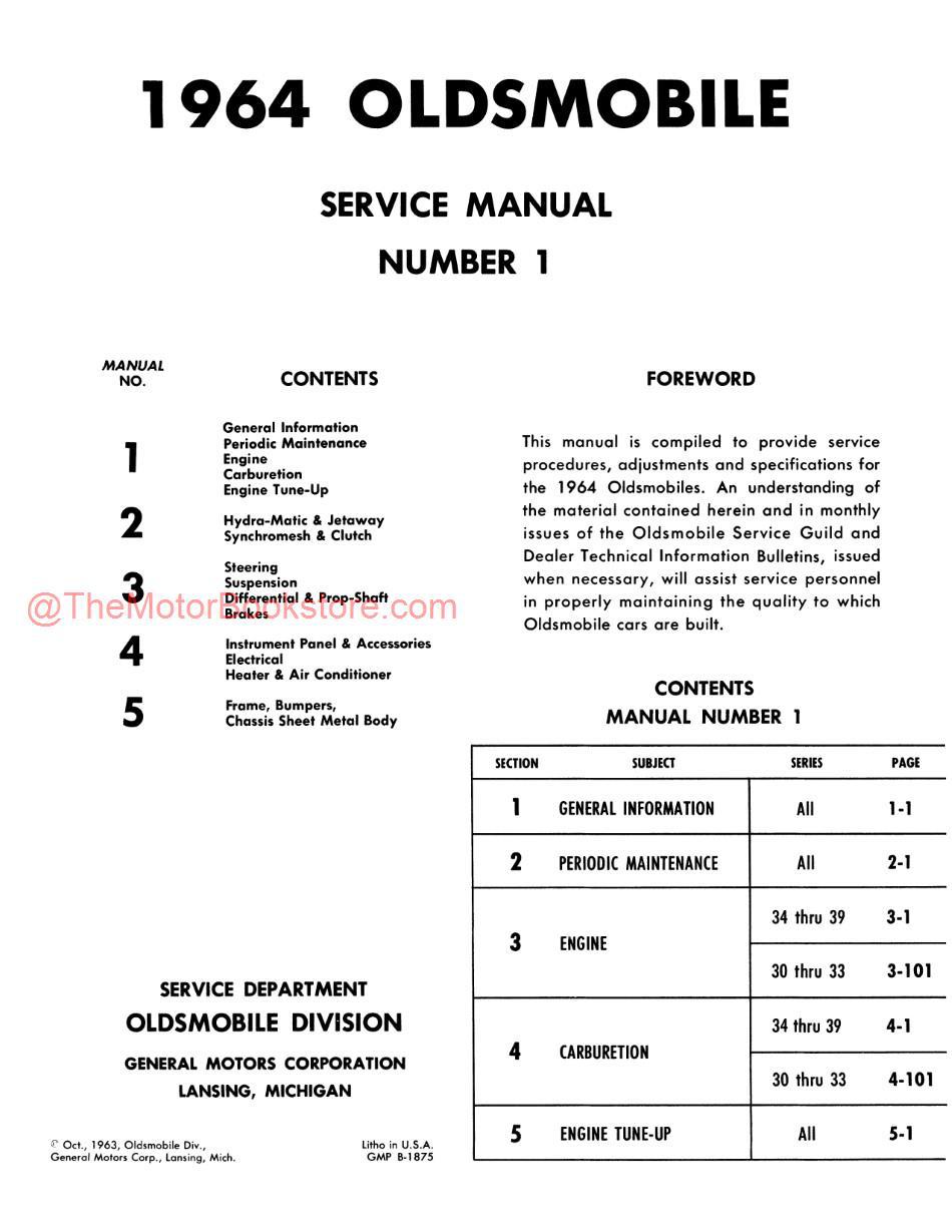 1964 Oldsmobile Shop Manual - Volume 1