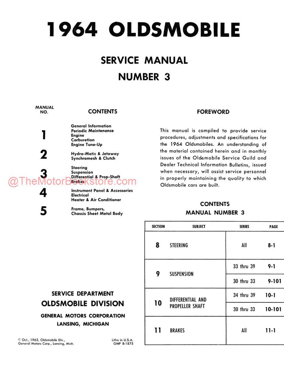 1964 Oldsmobile Shop Manual - Volume 3