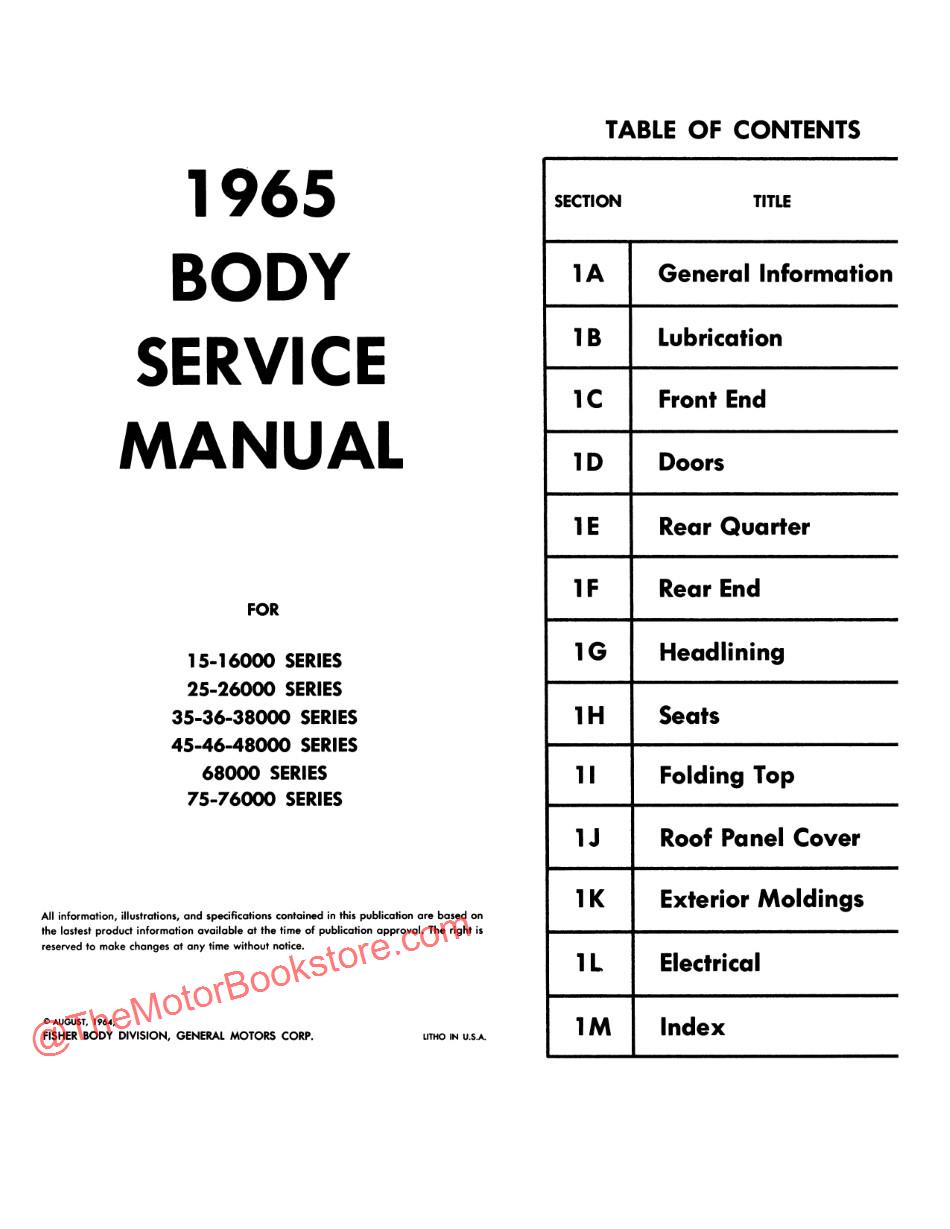 1965 Pontiac OEM Service Manual Table of Contents - Part One