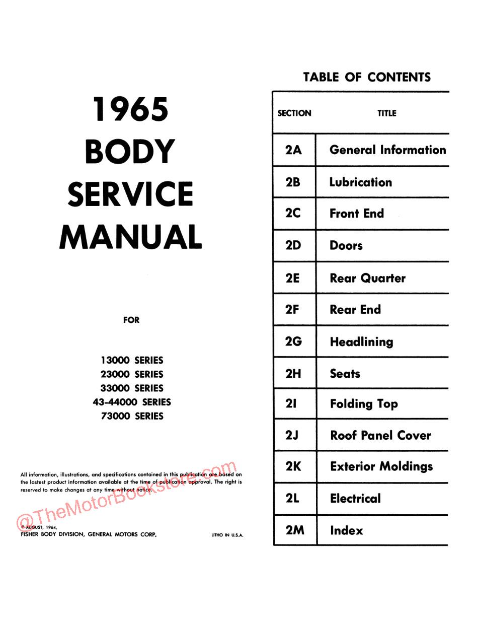 1965 Pontiac OEM Service Manual Table of Contents - Part Two