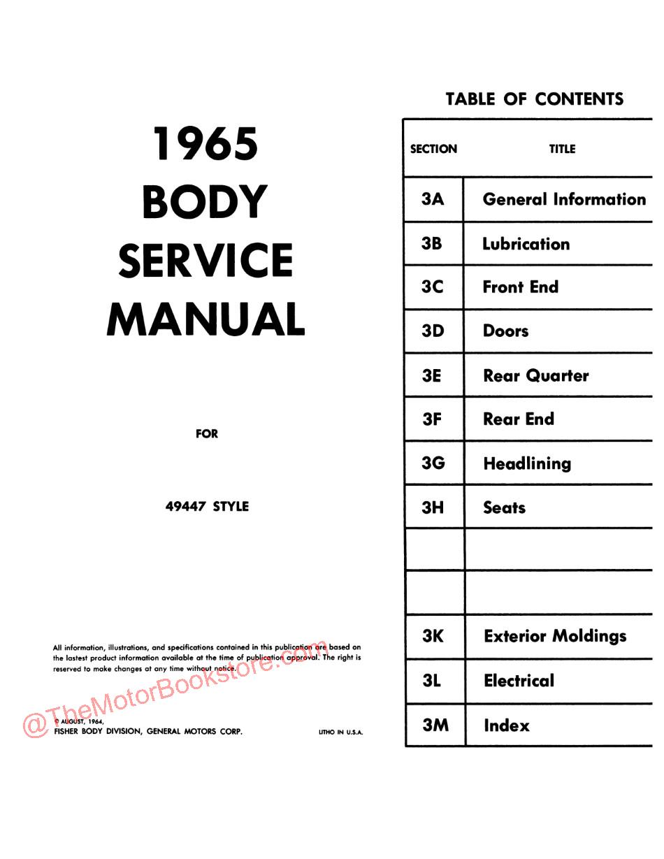 1965 Buick OEM Shop Manual Table of Contents - Part Three