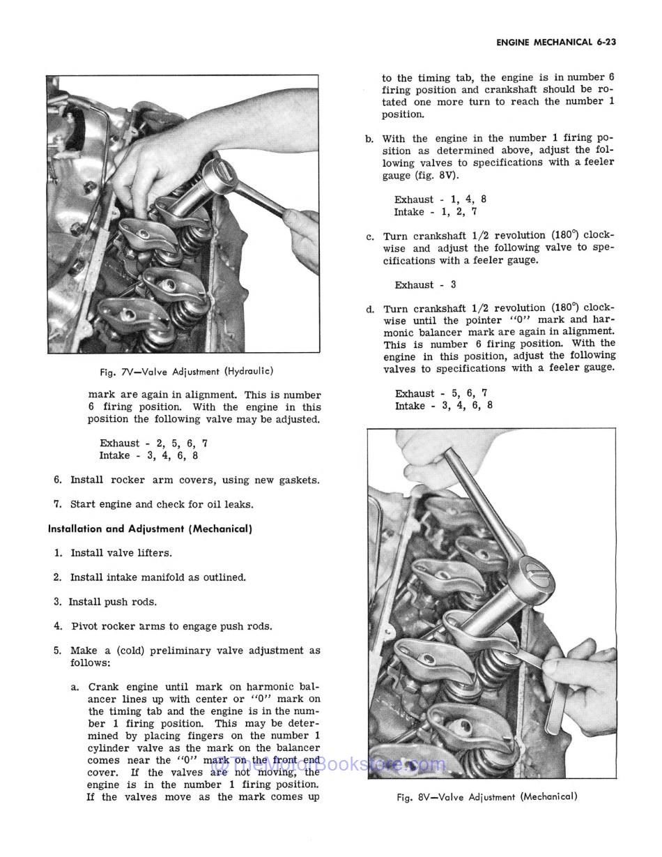 1965 Chevrolet 396ci Engine Interim Shop Manual Sample Page - Valve Adjustment