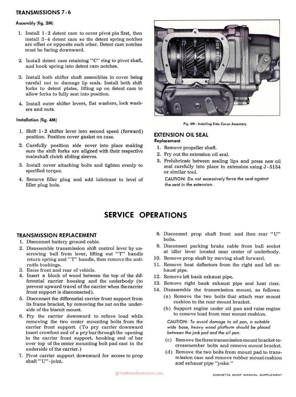 1965 Corvette Shop Manual Supplement Sample Page - Transmission Section