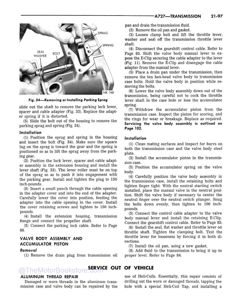 1965 Dodge Truck 100-700 Shop Manual  Sample Page  - A27 Transmission Section