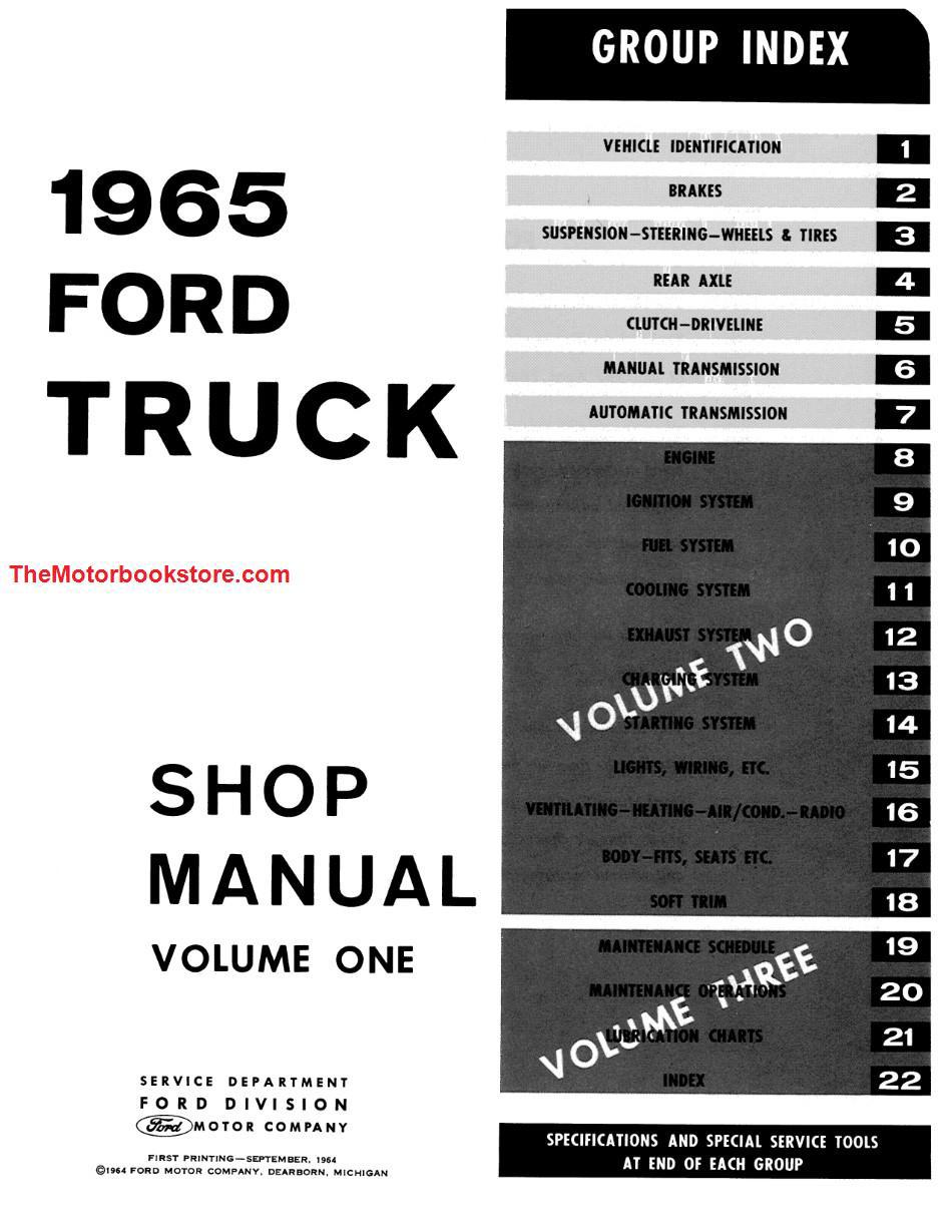 1965 Ford Truck Shop Manual - Table of Contents Page 1