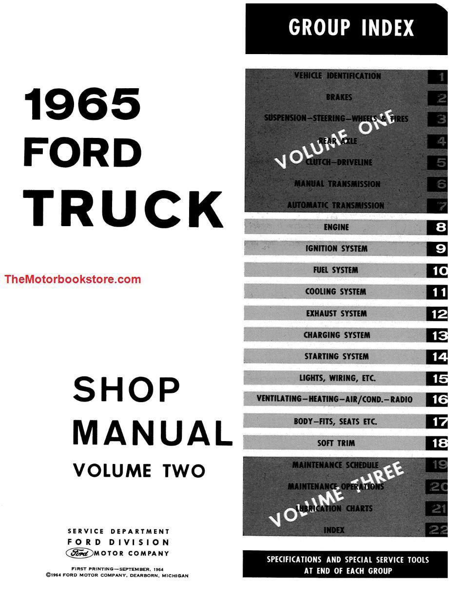 1965 Ford Truck Shop Manual - Table of Contents Page 1