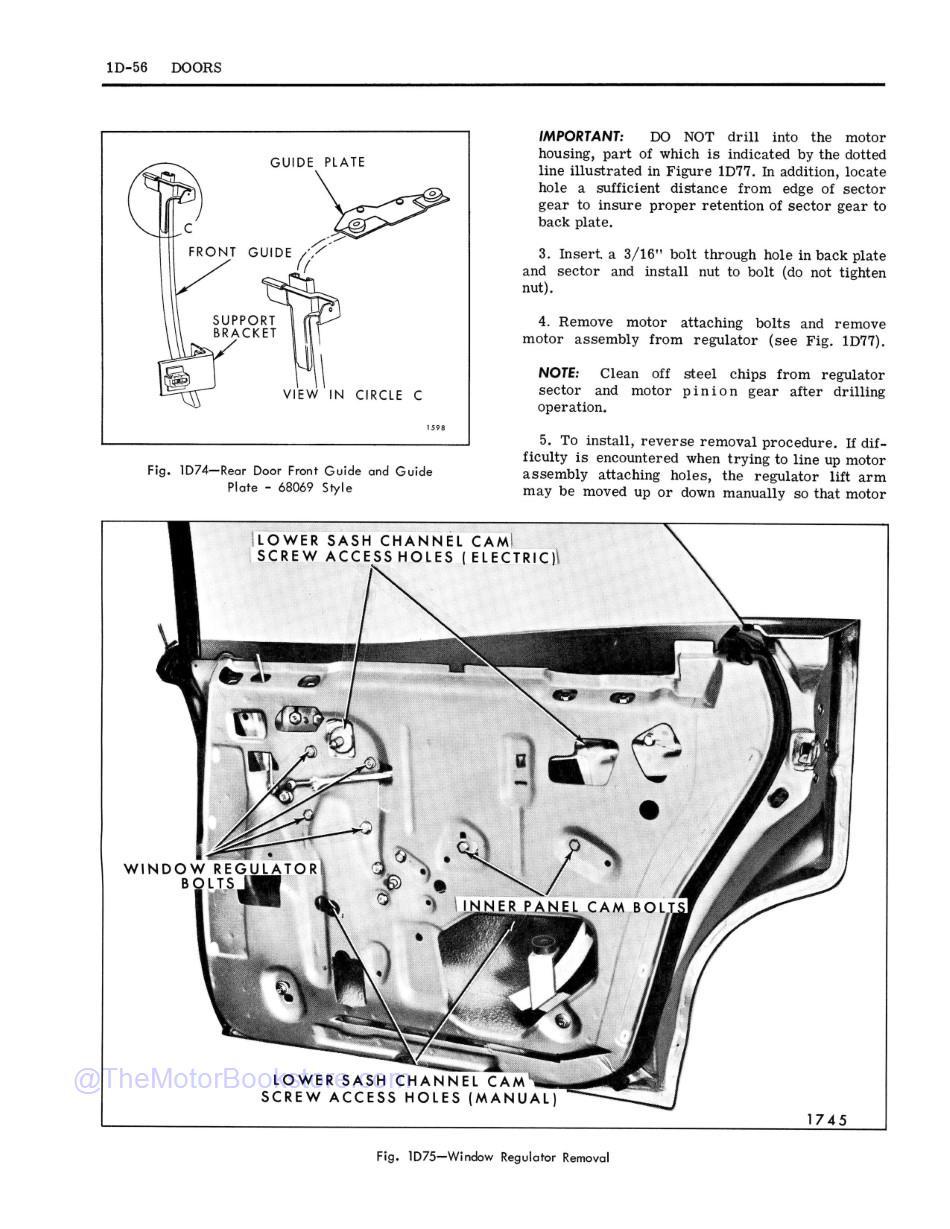 1965 Oldsmobile Body Service Manual Sample Page - Doors Section