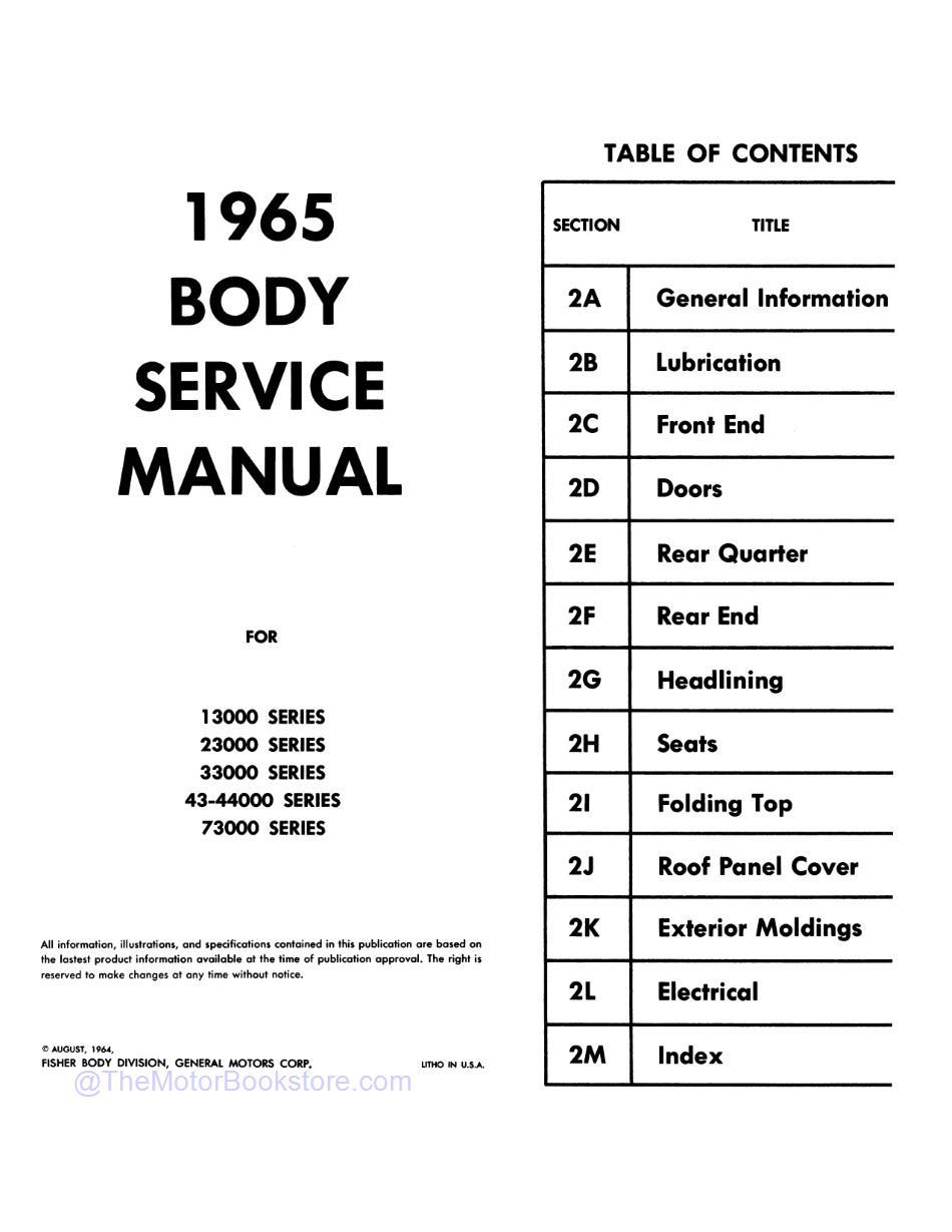 1965 Oldsbobile Body Shop Manual - Section 2 Contents