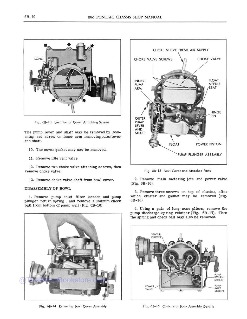 1965 Pontiac Chassis Shop Manual Sample Page - Carburetor Bowl Disassembly