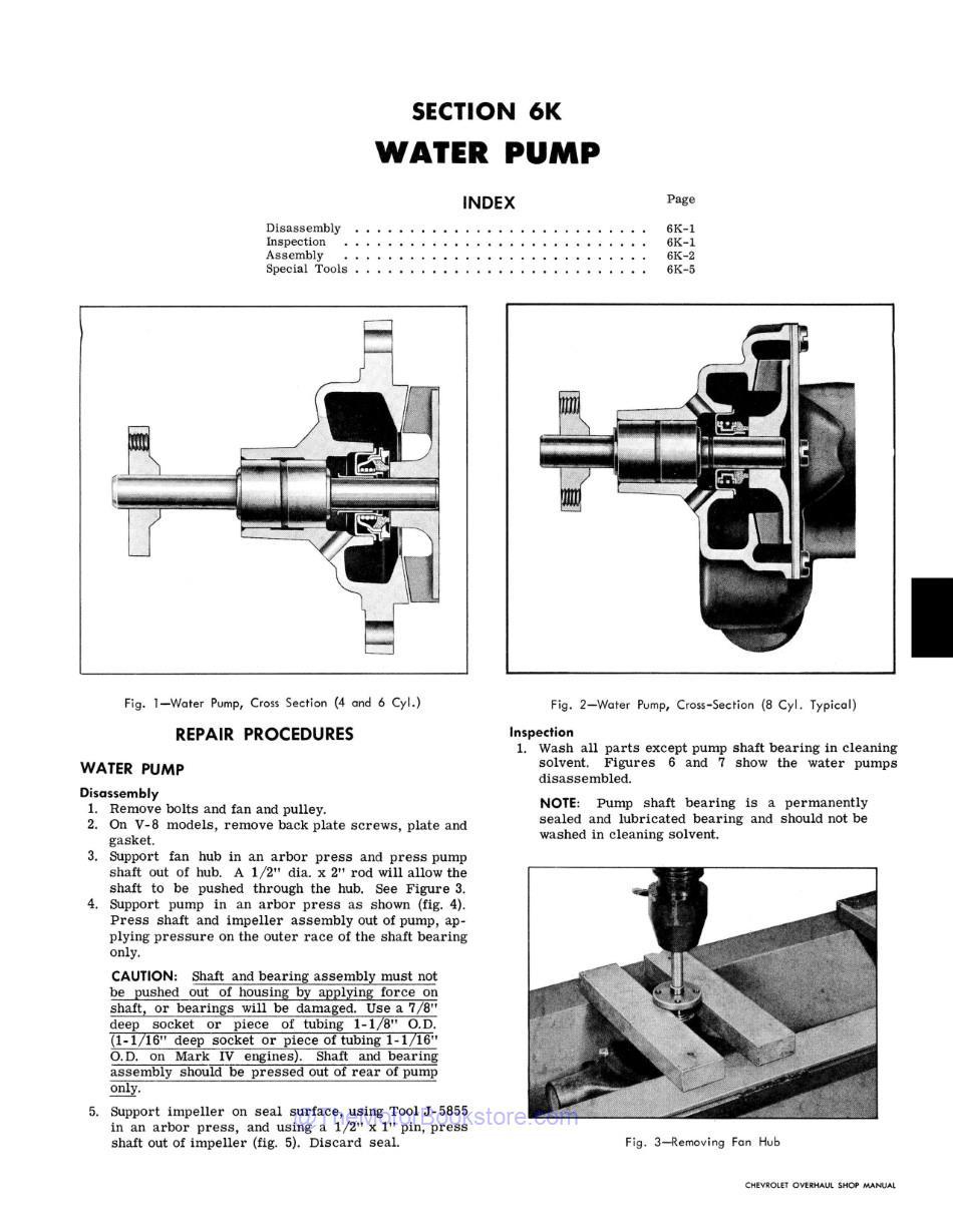 1966 Chevy Car Chassis Overhaul Manual Sample Page - Water Pump Repair