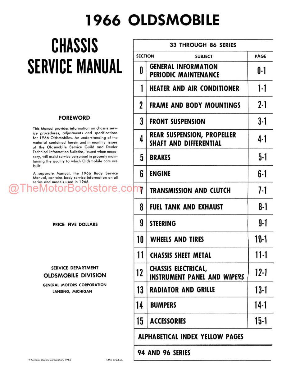 1966 Oldsmobile Shop Manual - Volume 1 1966 Oldsmobile Shop Manual - Volume 1