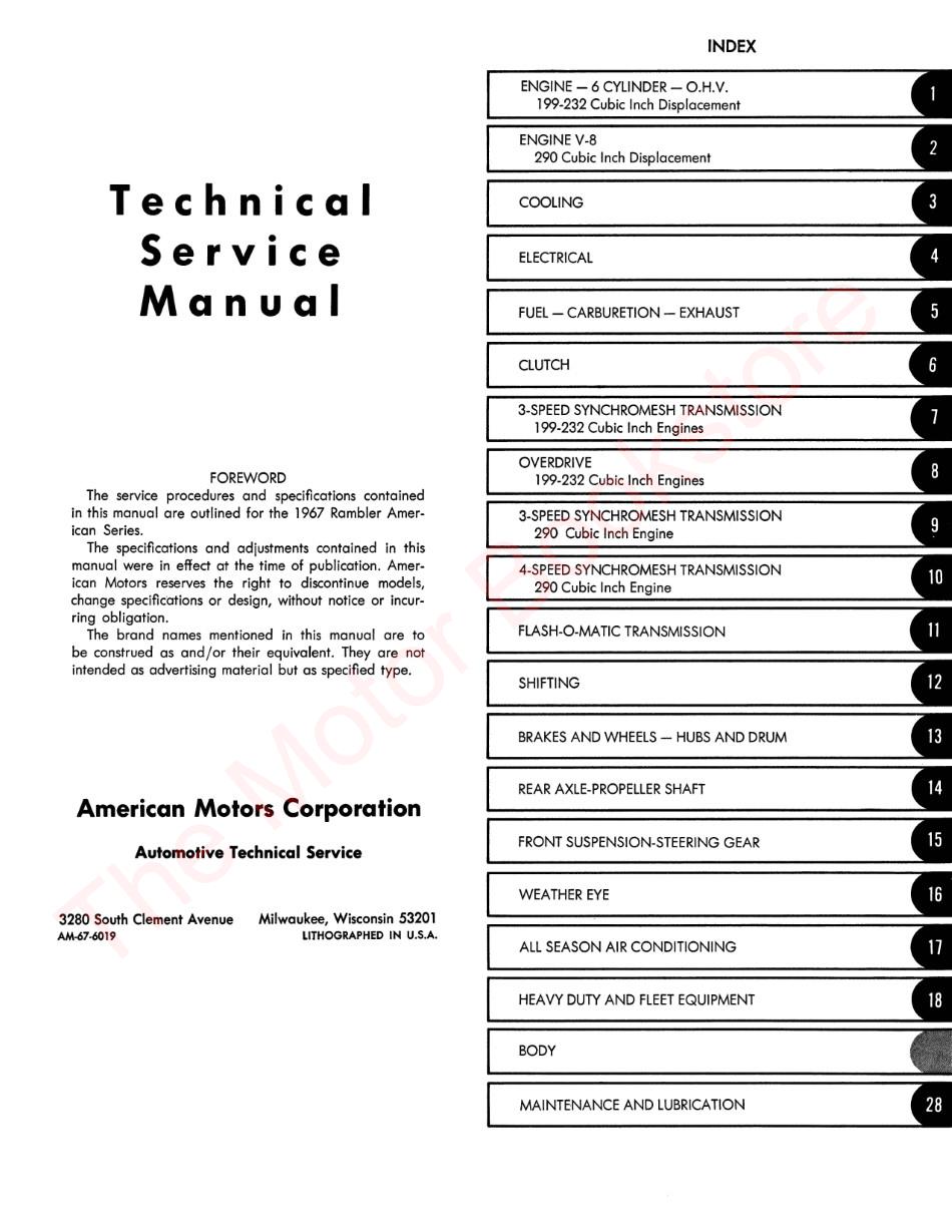1967 AMC American Technical Service Manual - Table of Contents Page 1 1967 AMC American Technical Service Manual - Table of Contents Page 1