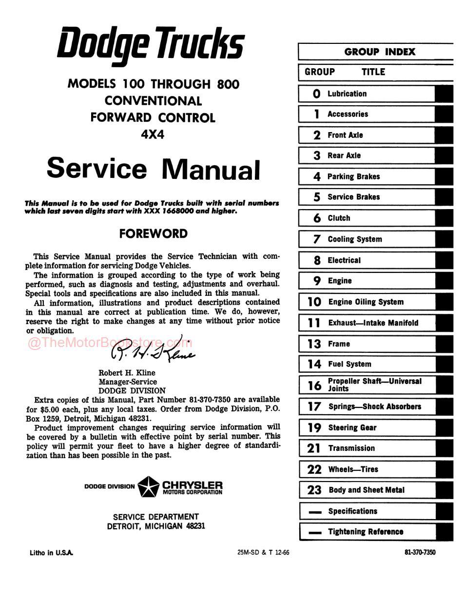 1967 Dodge Truck (100-800) Manual