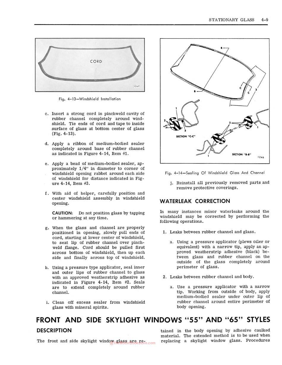 1967 Fisher Body Shop Manual Sample Page - Glass Section