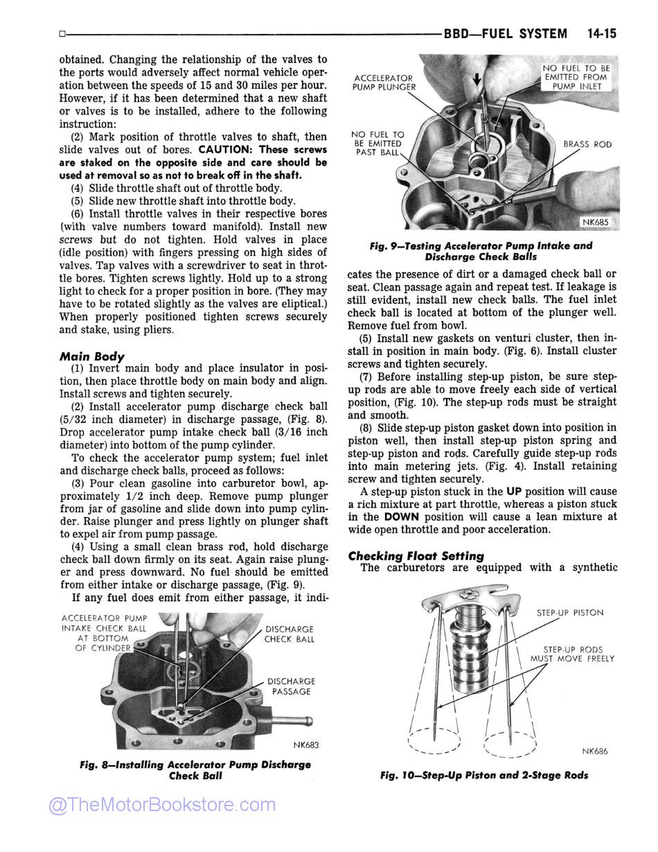 1968 - 1970 Dodge A-100 & A-108 Van Shop Manual Sample Page  - Fuel System