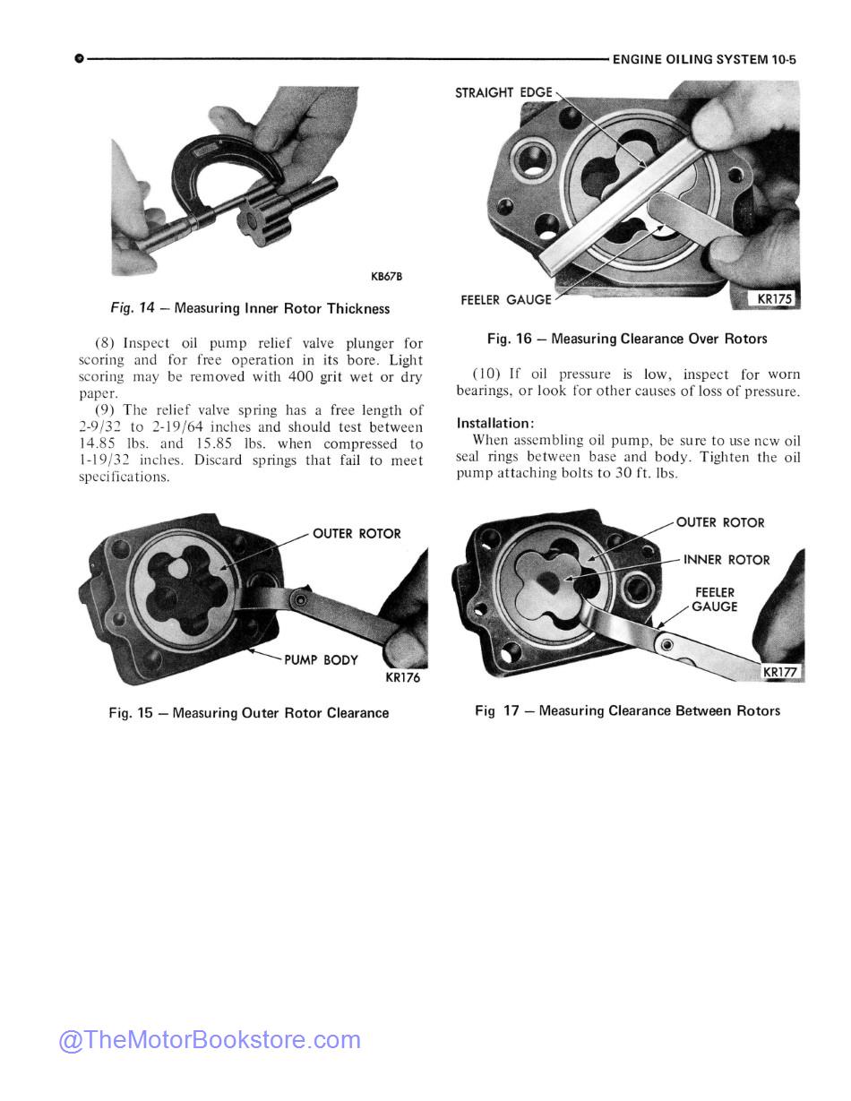 1968 - 1970 Dodge Motor Home Chassis Shop Manual Sample Page  - Engine Oiling System