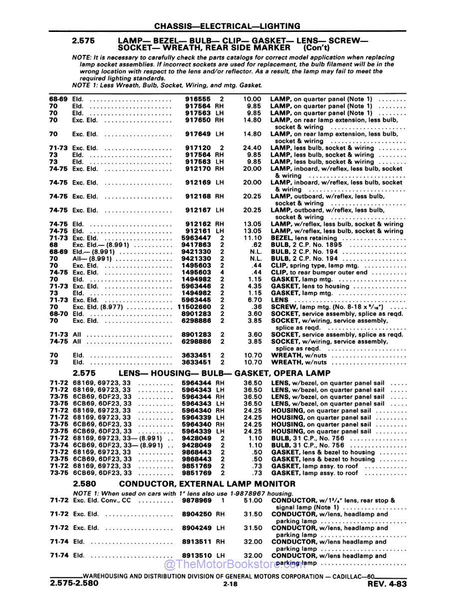 1968 - 1975 Cadillac Parts Catalog & Illustrations Catalog - OEM