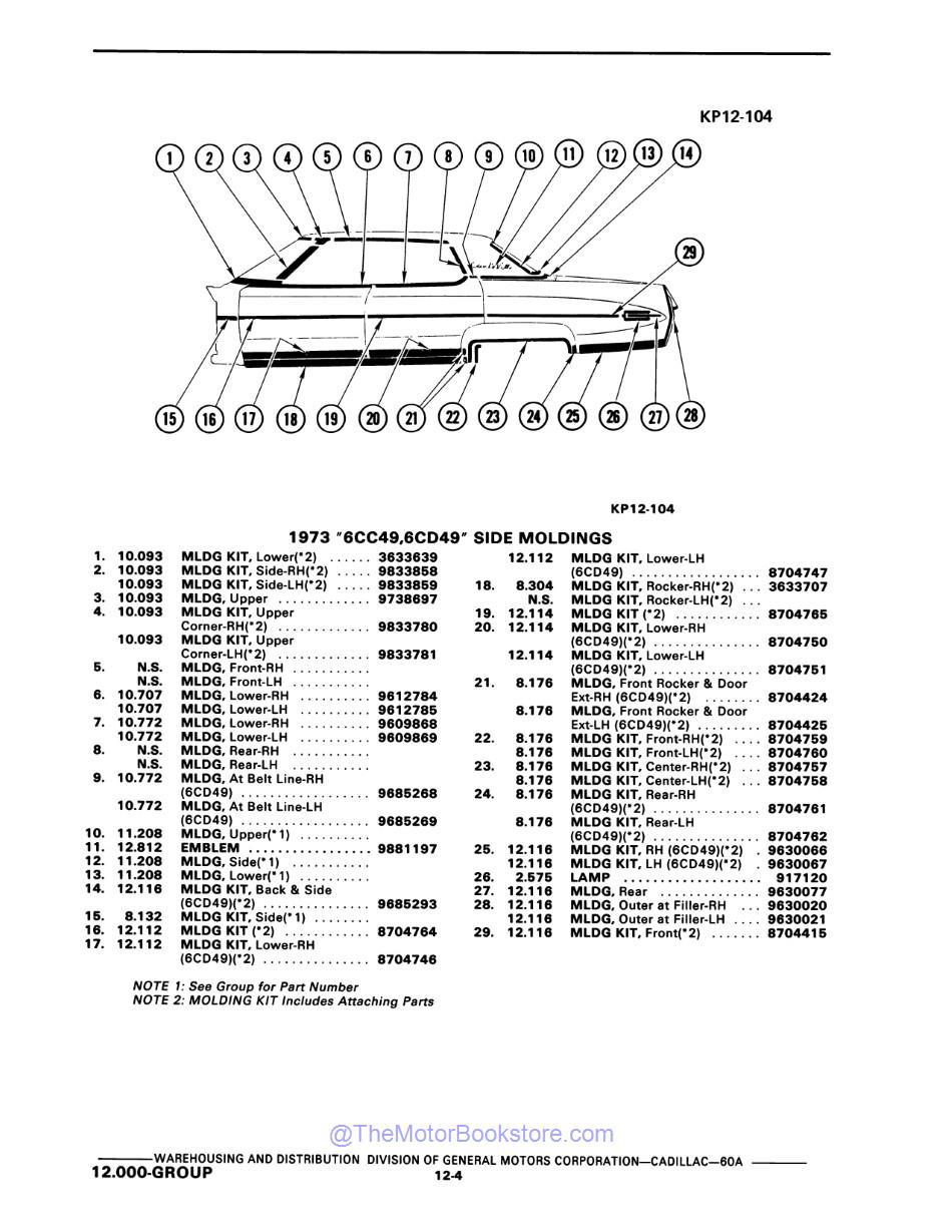 1968 - 1975 Cadillac Parts Catalog & Illustrations Catalog - Sample Page 4 - Side Moldings