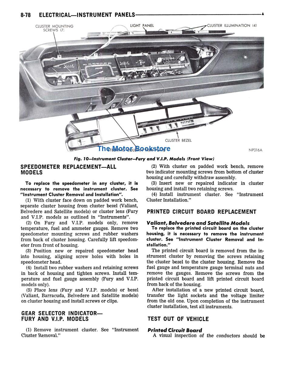 1968 Plymouth Shop Manual Sample Page - Electrical - Instrument Panel