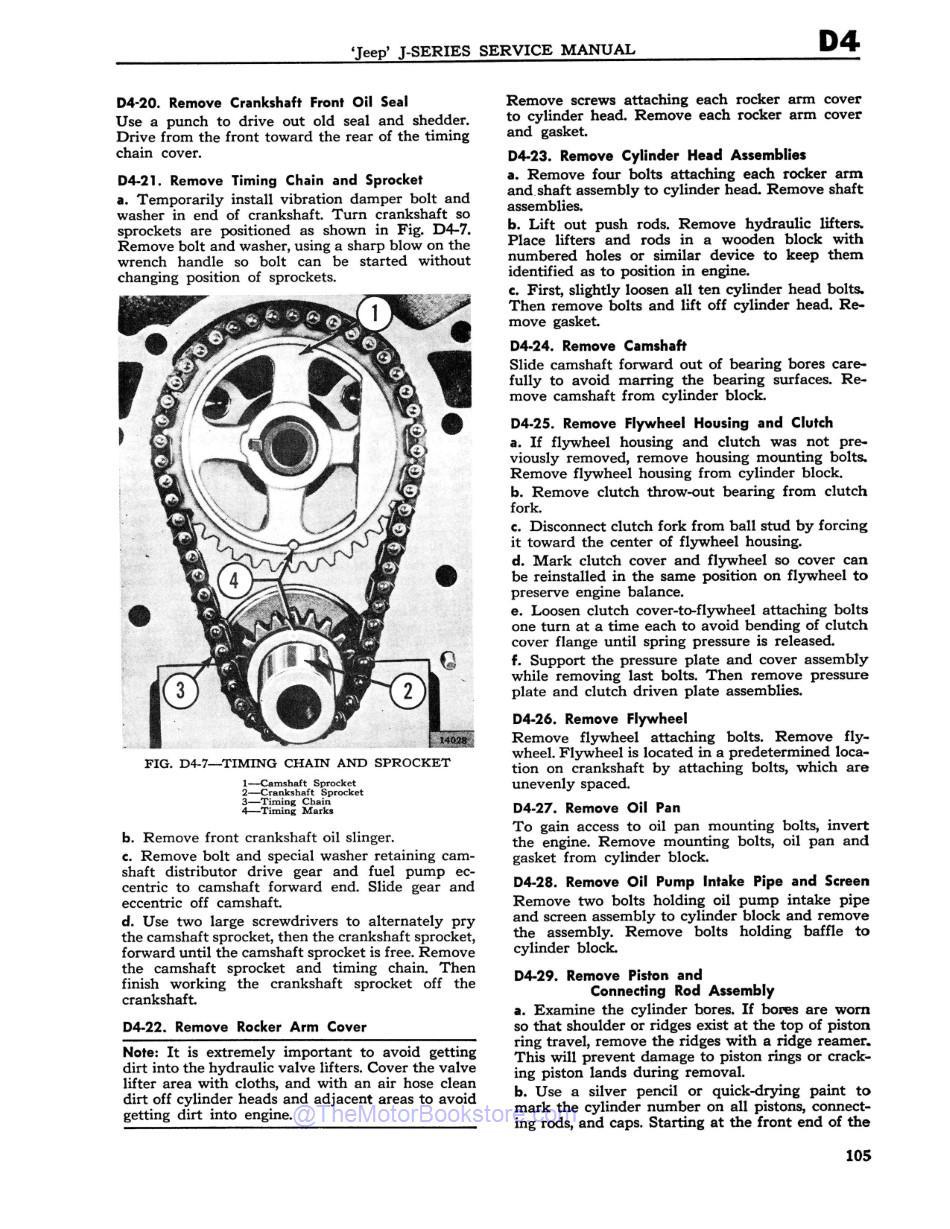 1969 - 1970 Jeep Gladiator & Wagoneer (J-Series) Service Manual Sample Page - Timing Chain