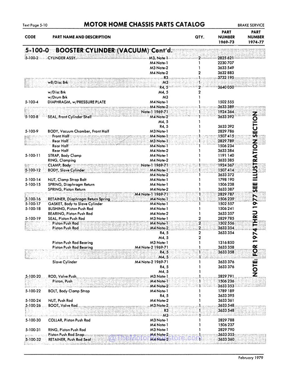 1969 - 1977 Dodge Motor Home Chassis Parts Catalog - Sample Page 2 - Brake Booster Text