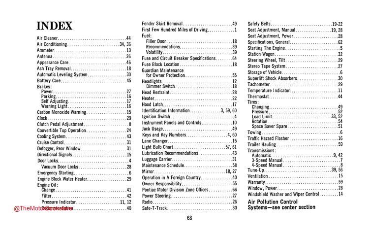 1969 Pontiac Owners Manual - Table of Contents 1969 Pontiac Owners Manual - Table of Contents