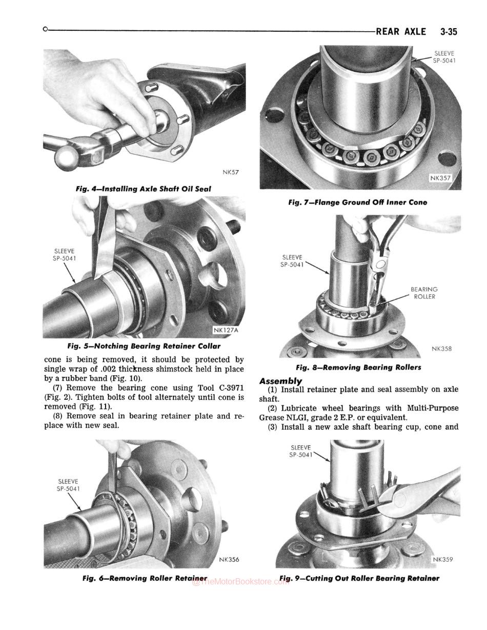 1970 Dodge Challenger / Dart Shop Manual Sample Page - Rear Axle and Bearings Section