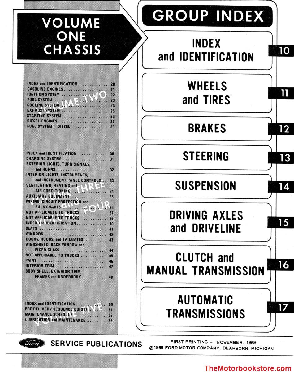 1970 Ford Truck Shop Manual Volume 1 Table of Contents