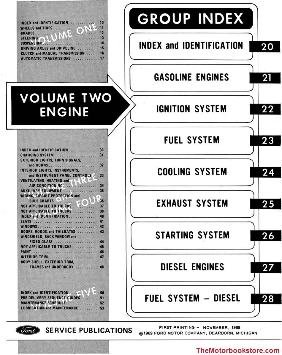 1970 Ford Truck Shop Manual Volume 2 Table of Contents