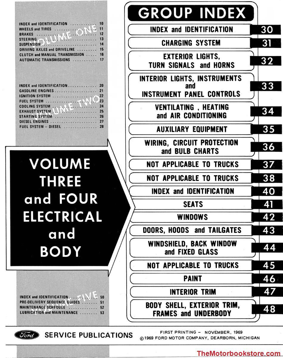 1970 Ford Truck Shop Manual Volume 3-4 Table of Contents