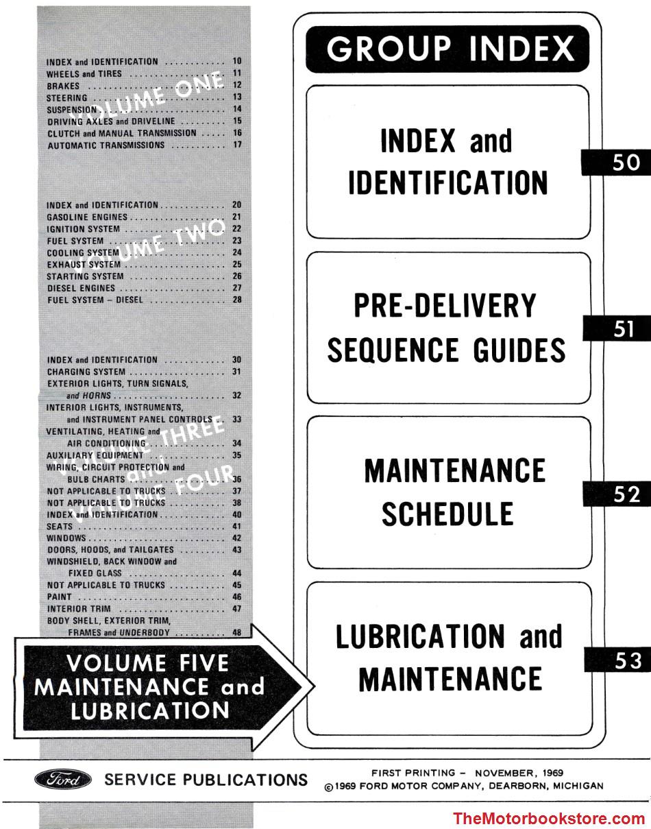 1970 Ford Truck Shop Manual Volume 5 Table of Contents