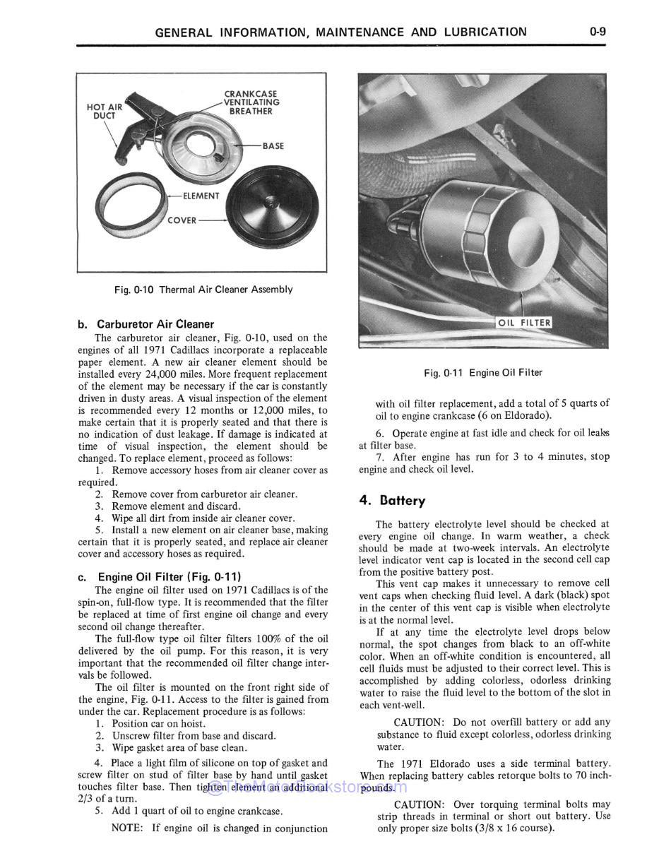 1971 Cadillac Shop Manual Sample Page - Air Cleaner Removal