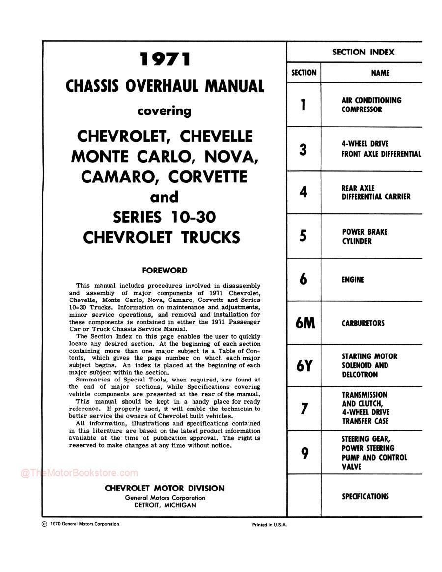 1971 Chevy Car  Truck Chassis Overhaul Manual