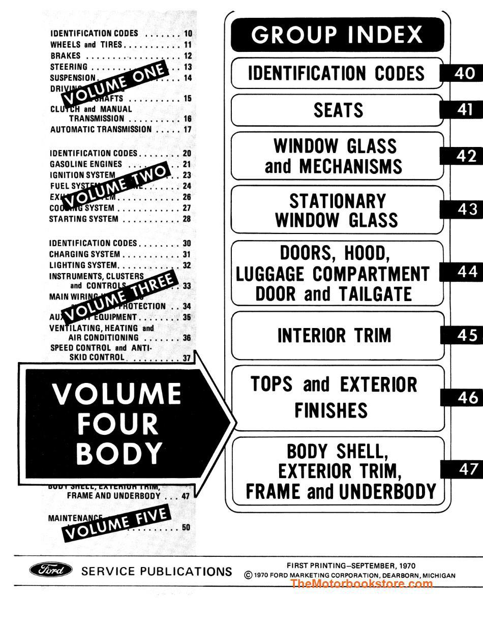 1971 Ford Car Shop Manual - Table of Contents Vol 4