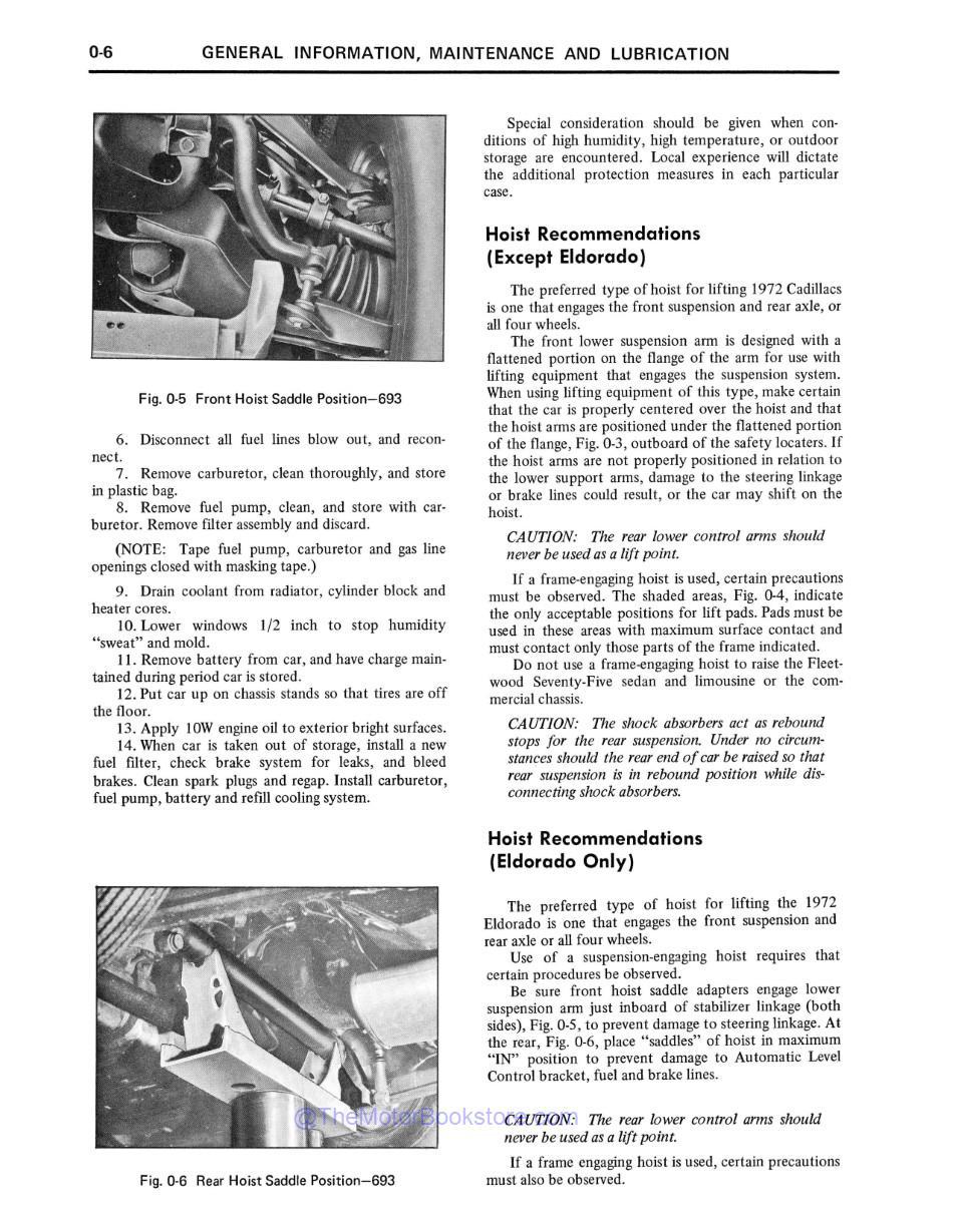 1972 Cadillac Shop Manual Sample Page - Hoisting Recommendations