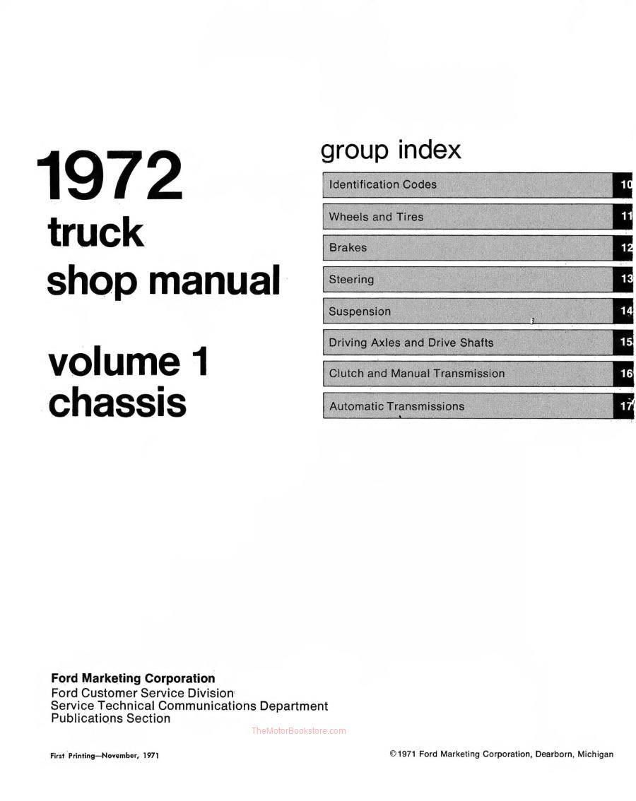 1972 Ford Truck Shop Manual Volume 1 Table of Contents