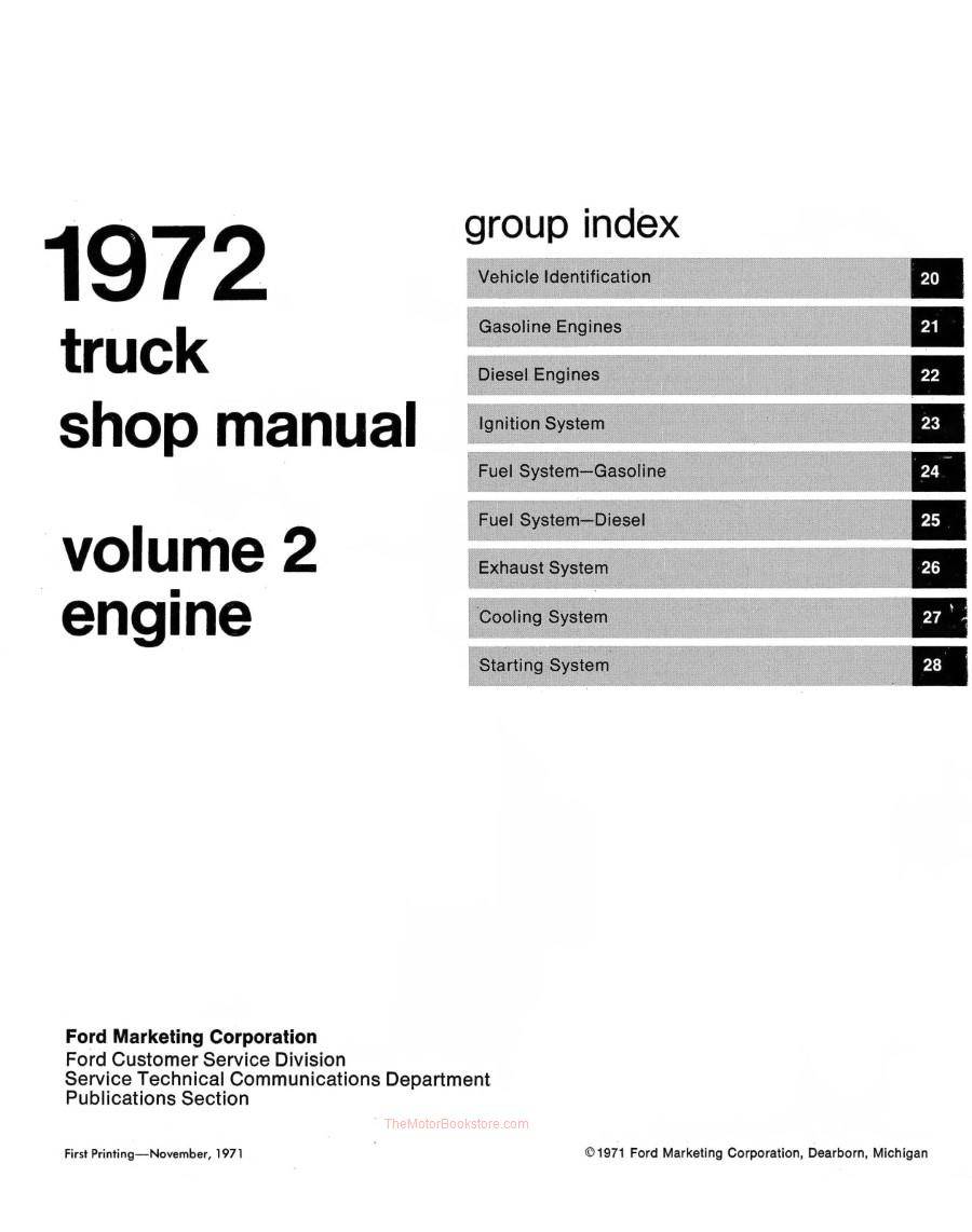 1972 Ford Truck Shop Manual Volume 2 Table of Contents