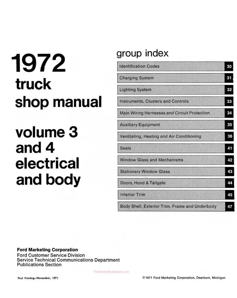 1972 Ford Truck Shop Manual Volume 3-4 Table of Contents
