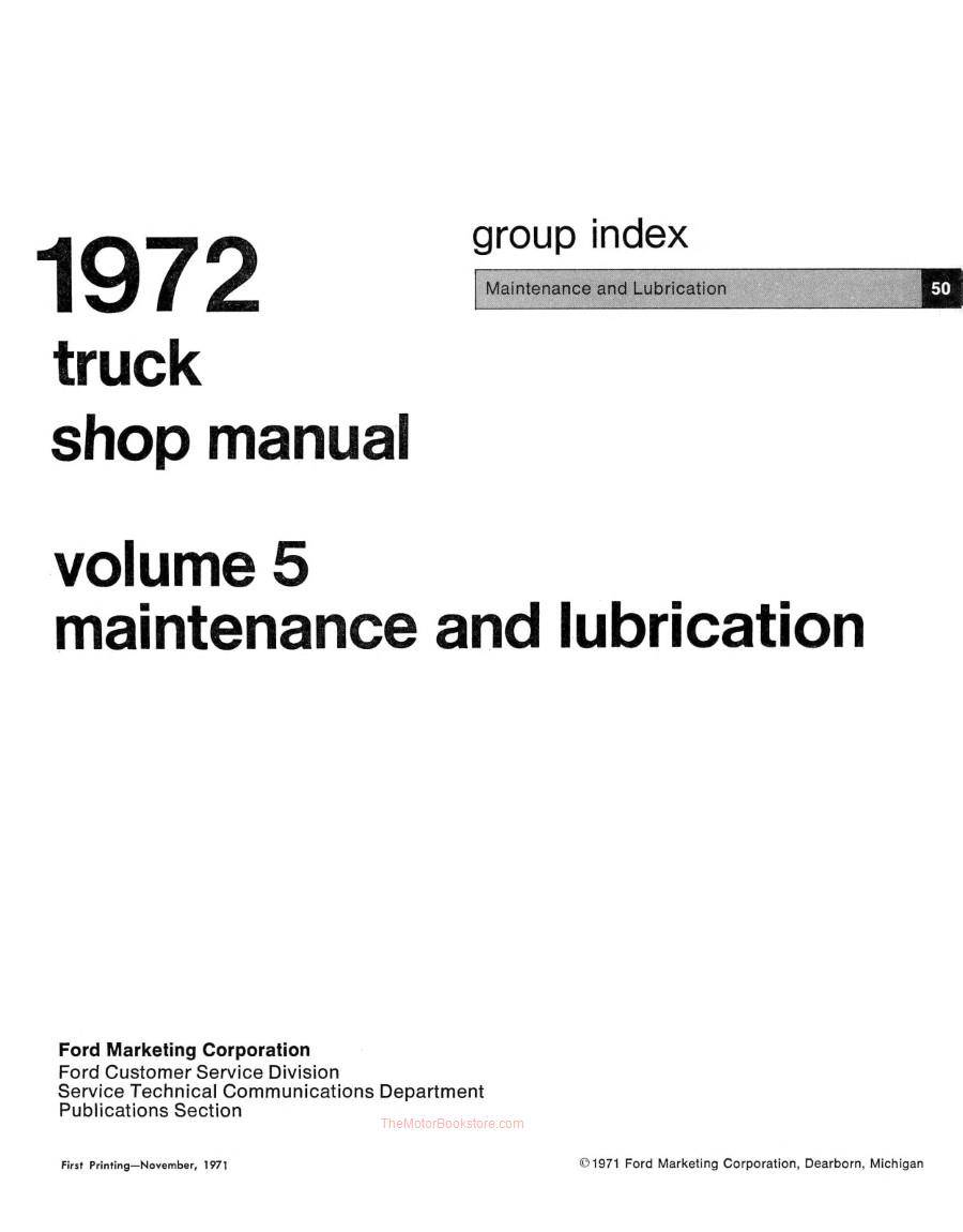 1972 Ford Truck Shop Manual Volume 5 Table of Contents