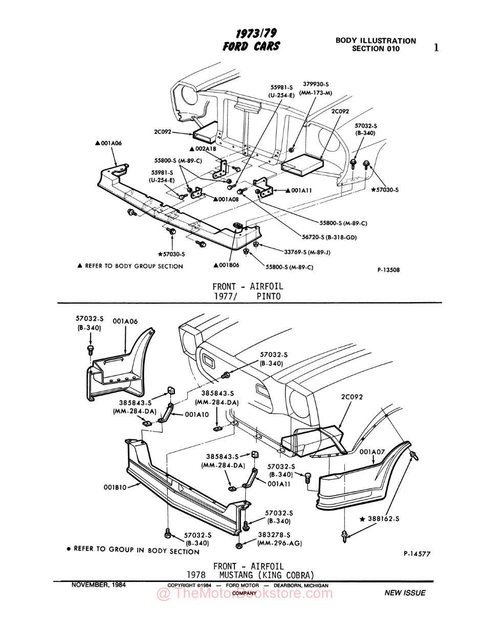 1973 - 1979 Ford Car Parts Text & Illustrations Catalog Set - Sample Page - Illustrations - Front Body