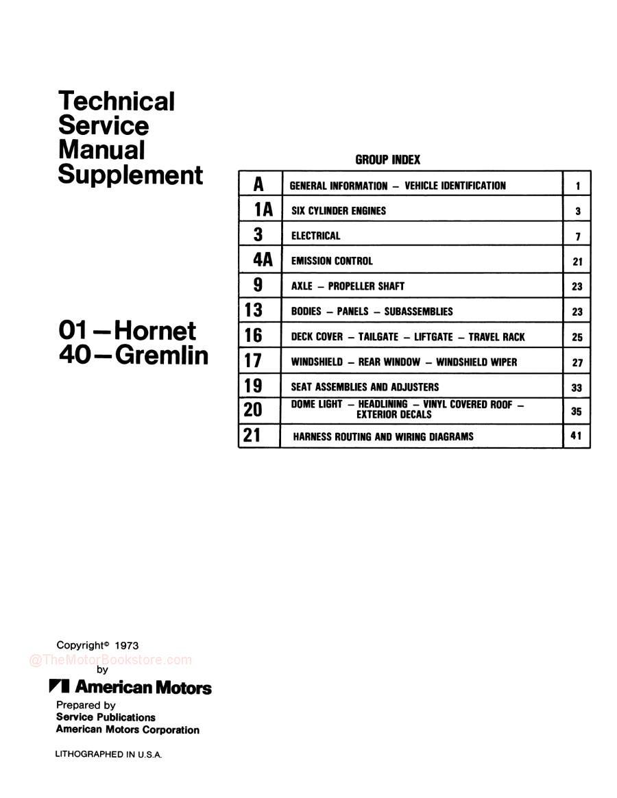 1973 AMC Factory Service Manual Supplement