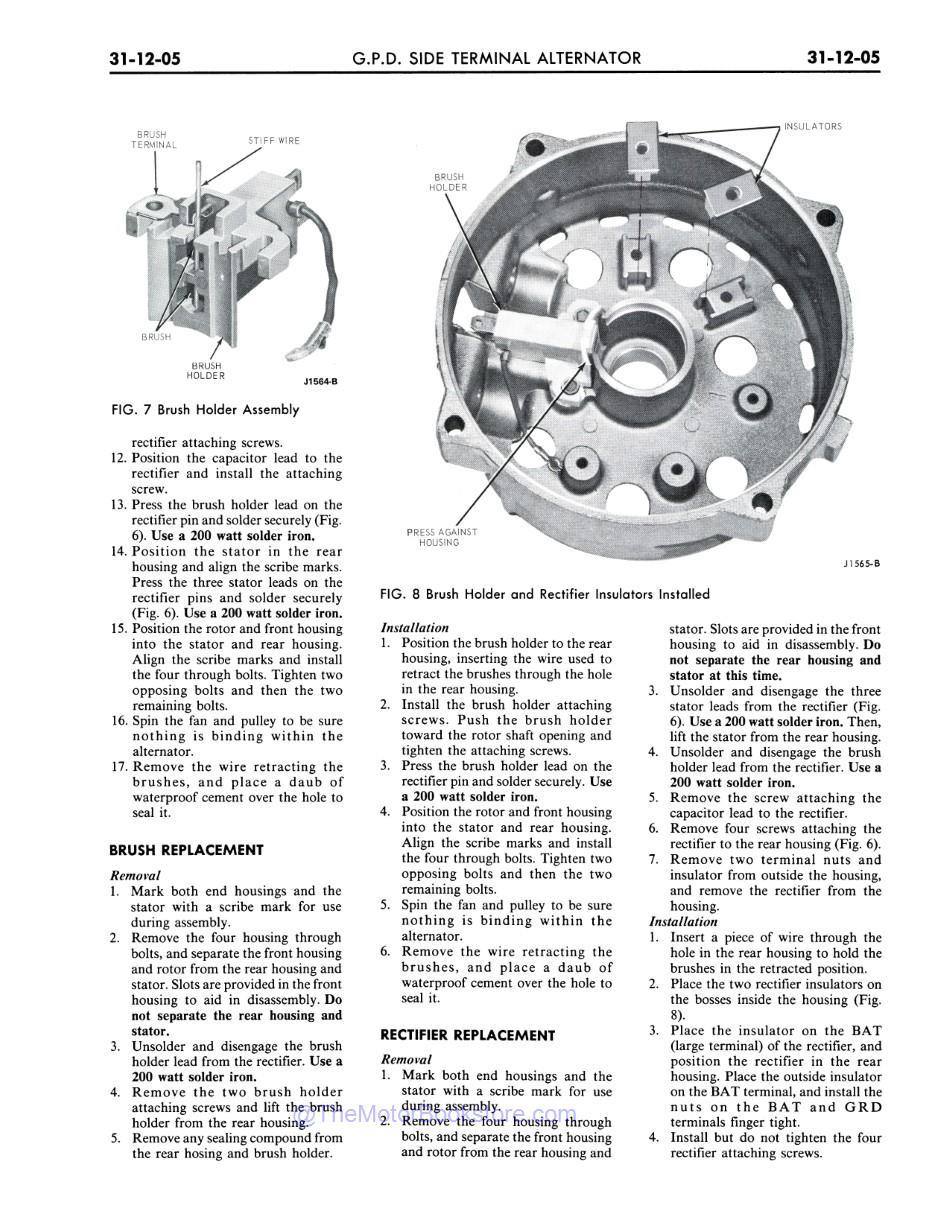 1973 Ford / Lincoln / Mercury Shop Manual Sample Page - Brush / Rectifier Replacement