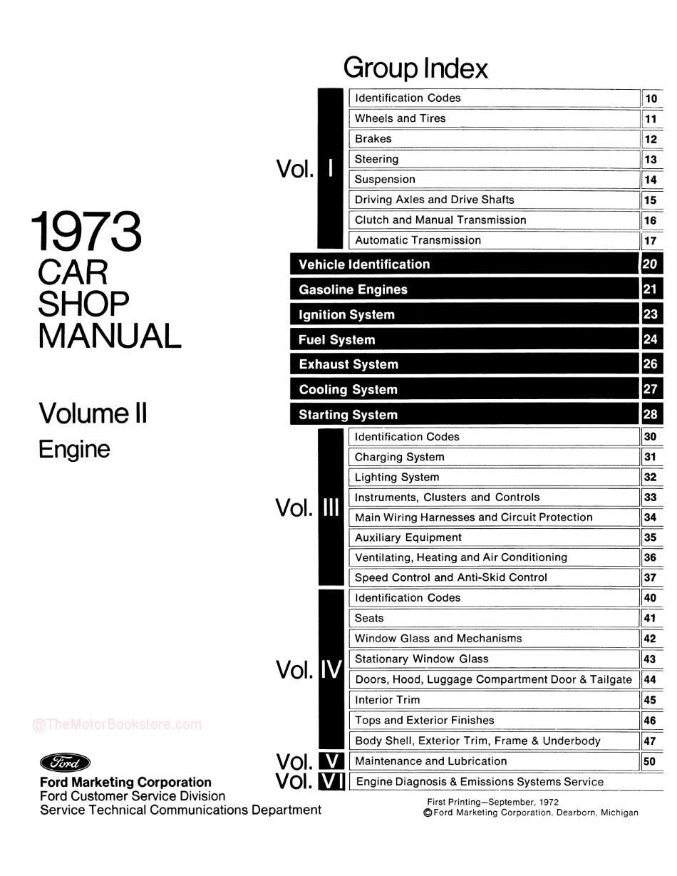 1973 Ford / Lincoln / Mercury Shop Manual -Table of Contents Volume 2