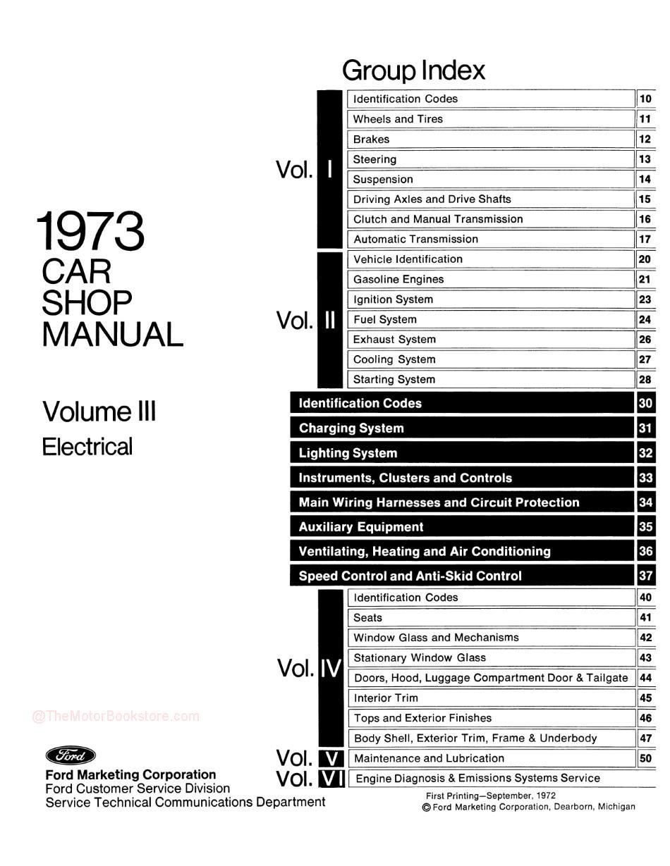 1973 Ford / Lincoln / Mercury Shop Manual -Table of Contents Volume 3