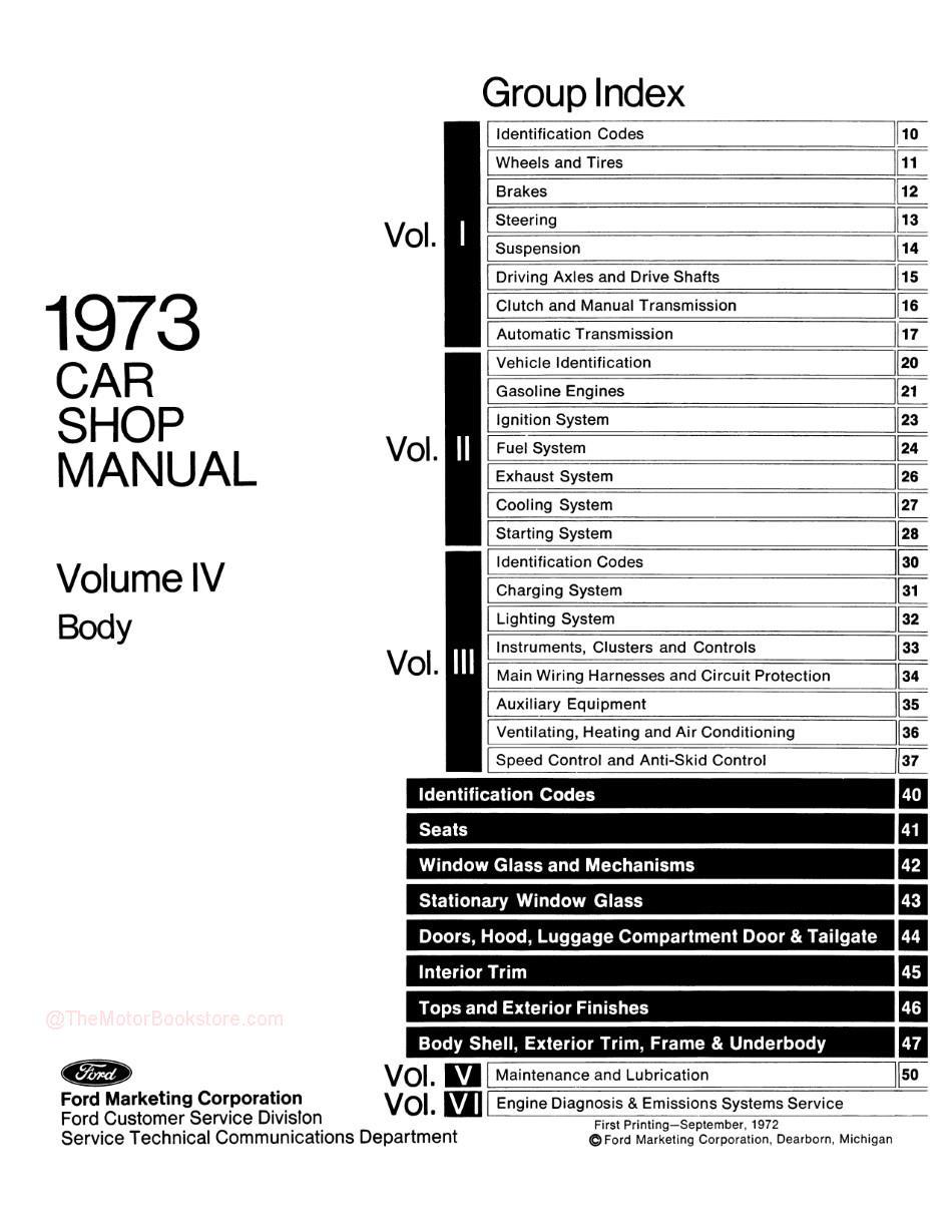 1973 Ford / Lincoln / Mercury Shop Manual -Table of Contents Volume 4