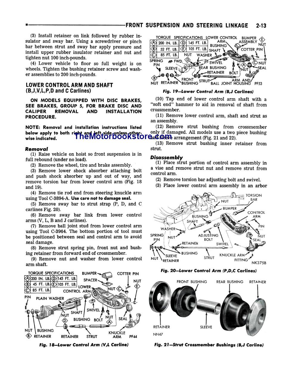 1973 Plymouth, Chrysler, Imperial Chassis Shop Manual Sample Page - Front Suspension and Steering Linkage