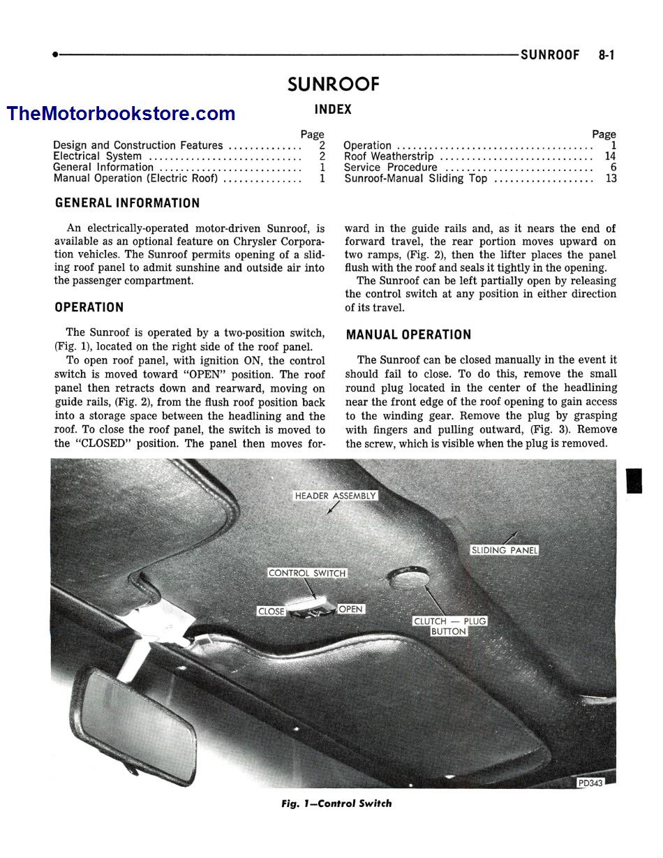 1973 Plymouth, Chrysler, Imperial Shop Manual Sample Page - Sunroof