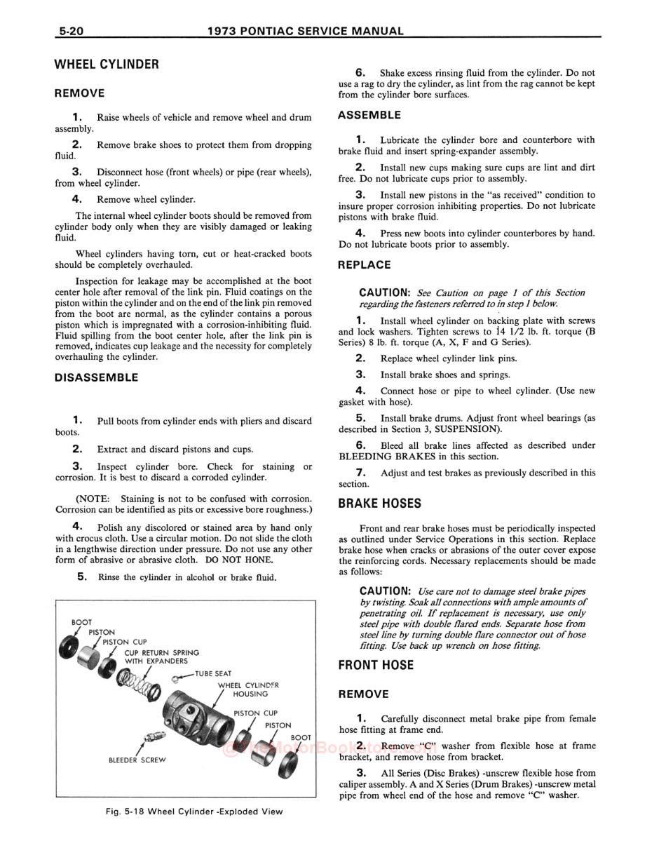 1973 Pontiac Shop Manual Sample Page - Wheel Cylinder